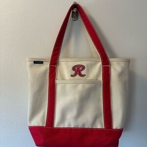 Land’s End Rainier Logo Red and Cream Tote Bag 12”x16”